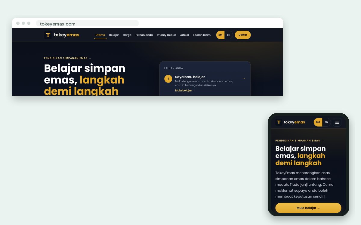 Laman TokeyEmas pada desktop dan telefon